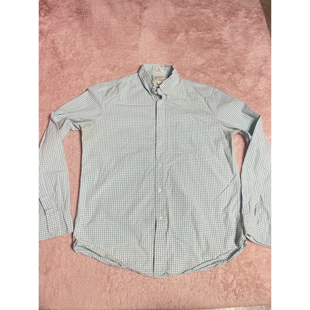 J Crew Shirt Mens Large Blue Button Up Long Sleeve Organic Cotton Slim Bin12